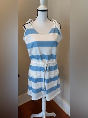 Women’s Blue and White Striped One-Piece Romper